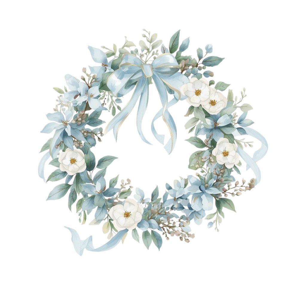 ブルー×アンティークの水彩クリスマス・クリップアートセット(10点/PNG)