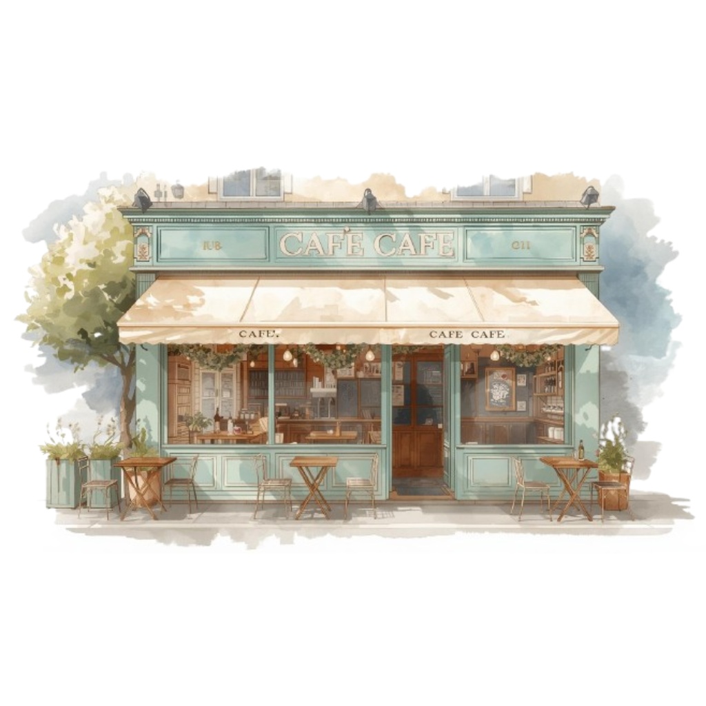 水彩画風 カフェモチーフ クリップアートセット 4セット