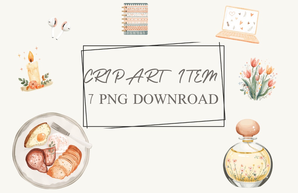 北欧水彩画風　ナチュラルクリップアート７点セット