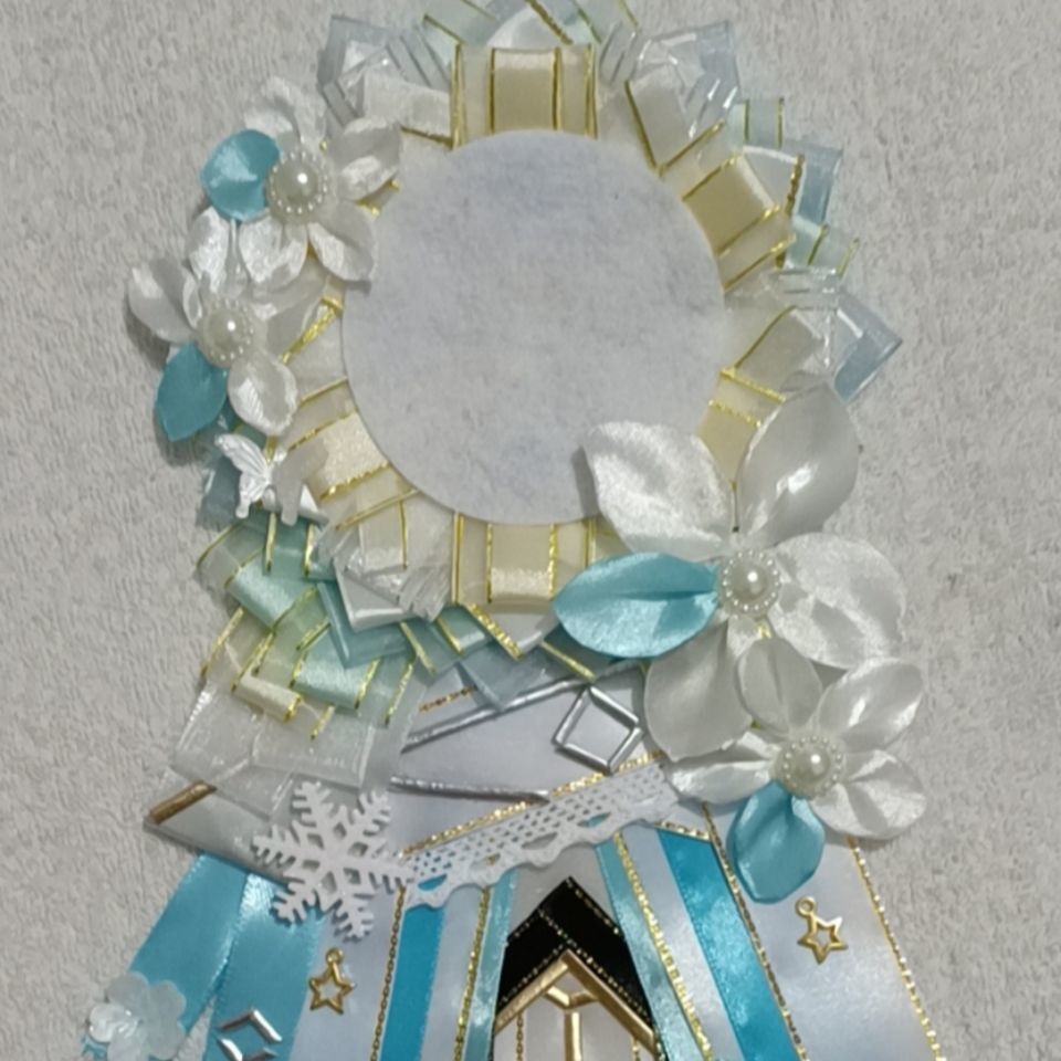 痛ロゼット ロゼット 缶バッジ 推し 青白 リボンフラワータッセル 58mm 65mm 75mm サイズ 缶バッジ用 ロゼット推し活 オーダー