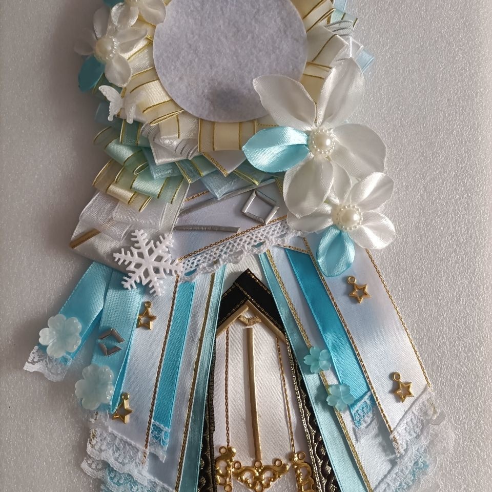 痛ロゼット ロゼット 缶バッジ 推し 青白 リボンフラワータッセル 58mm 65mm 75mm サイズ 缶バッジ用 ロゼット推し活 オーダー