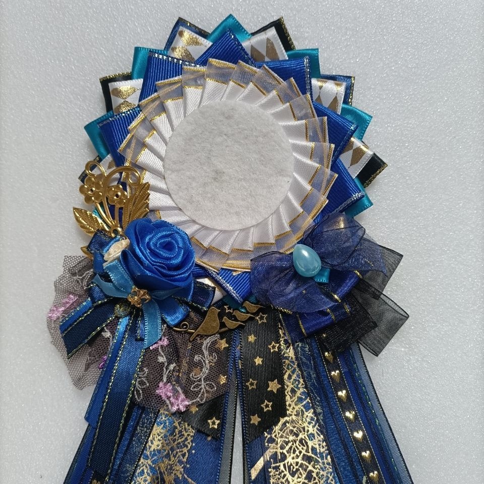 痛ロゼット ロゼット 缶バッジ 推し ダークブルー リボンフラワータッセル 58mm 65mm 75mm サイズ 缶バッジ用 ロゼット推し活 オーダー