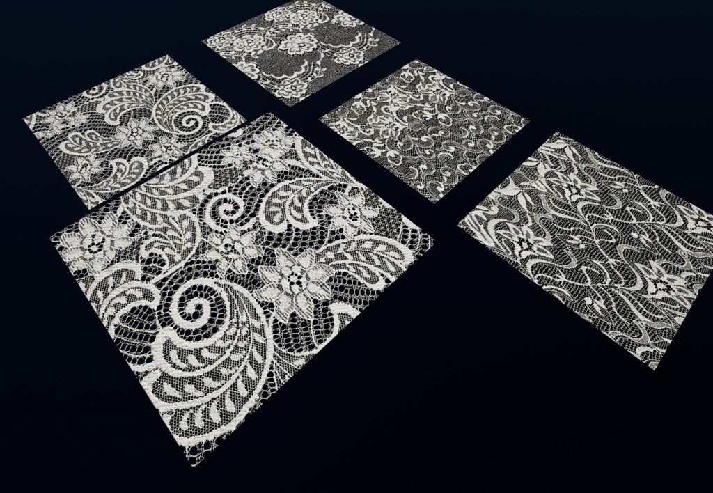 【5個セット】4K レースPBRテクスチャ【セットG】　　【5-Piece Set】４K Lace Fabric PBR Textures