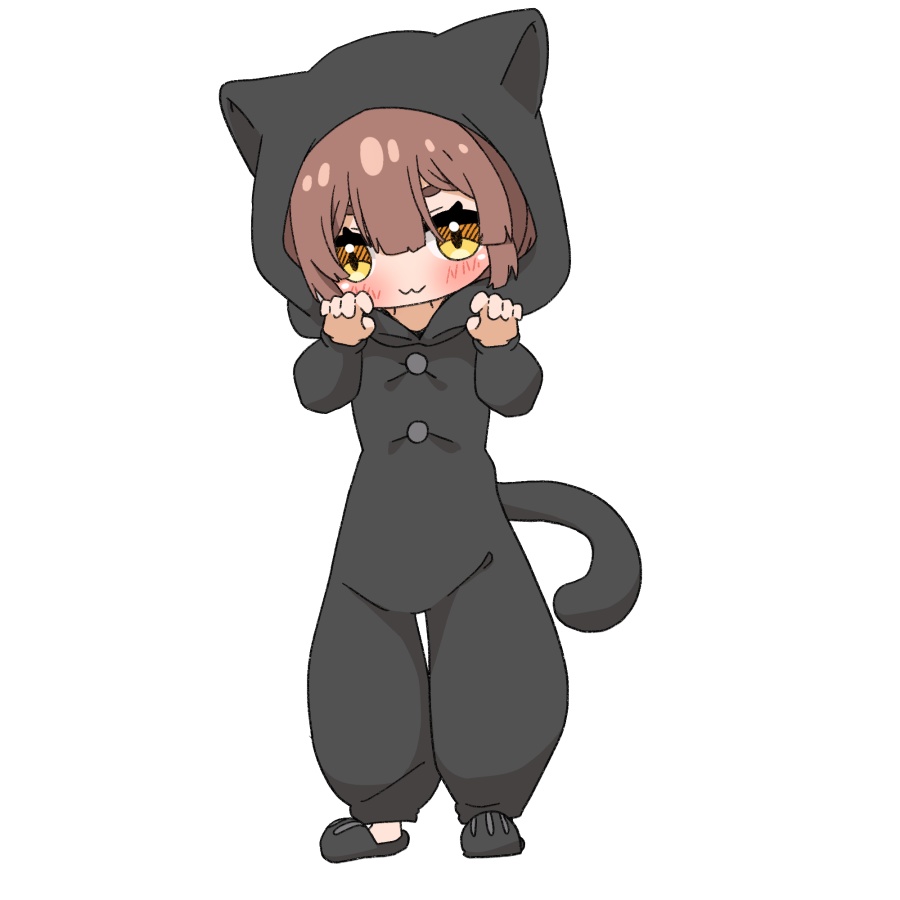 【無料あり】デフォルメ立ち絵素材 着ぐるみ猫パジャマ 白黒