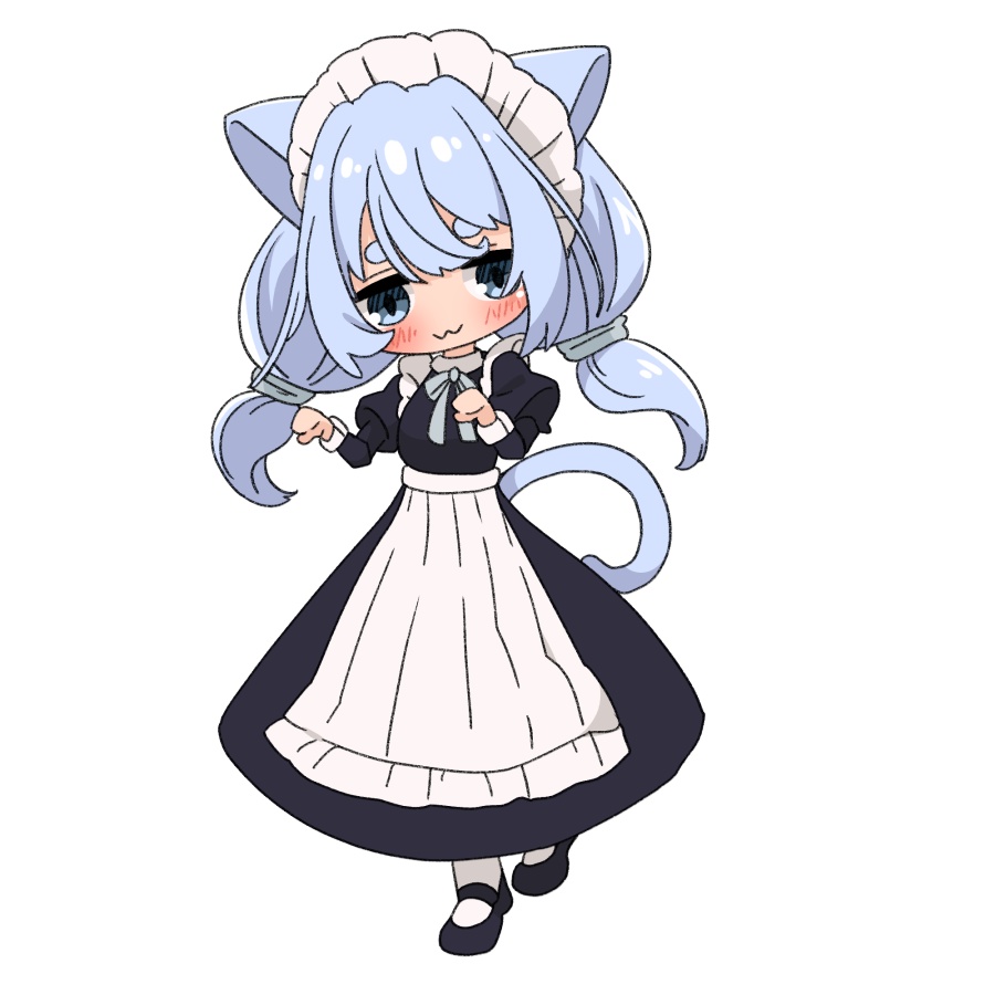 【無料あり】デフォルメ立ち絵素材 メイド 猫 水色