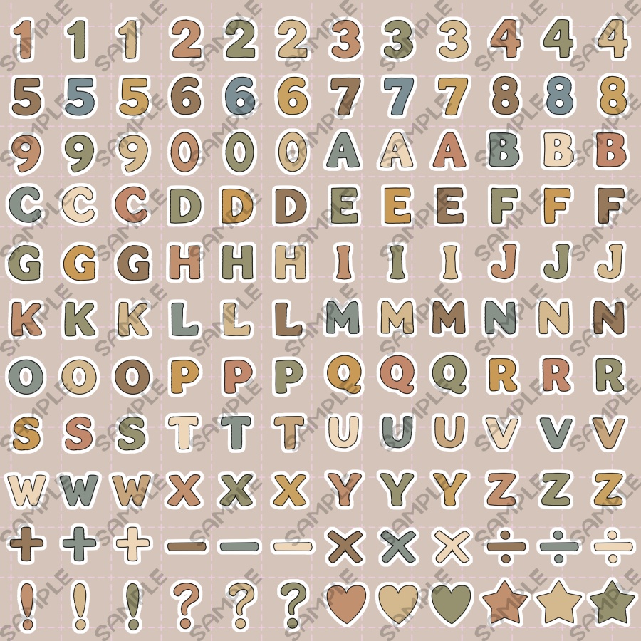 【132点入り】イラストパーツ素材セット　アンティークカラー　手書き英数字