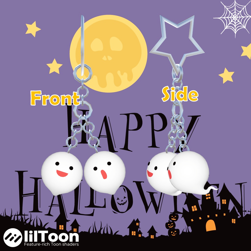 🎃【3Dモデル】キーホルダー かぼちゃ×4 & おばけ×1の5個セット【アバター装着用】