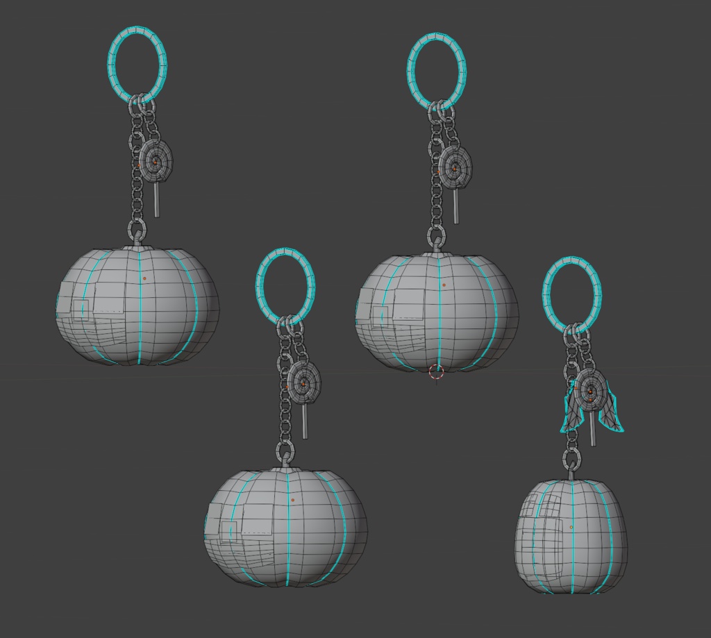 🎃【3Dモデル】キーホルダー かぼちゃ×4 & おばけ×1の5個セット【アバター装着用】