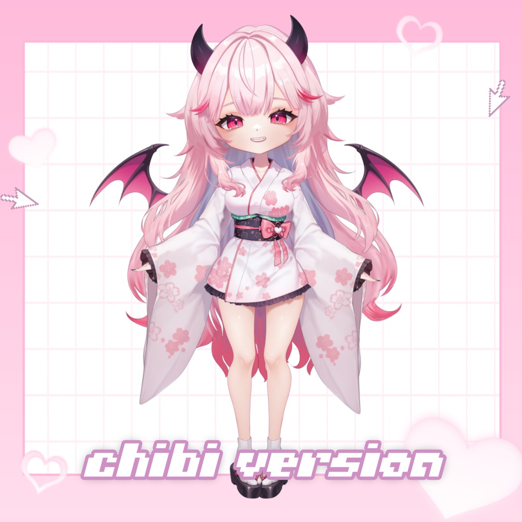 着物姿のサキュバスVTuber「イエナ」– フルボディ・カスタマイズ可能モデル