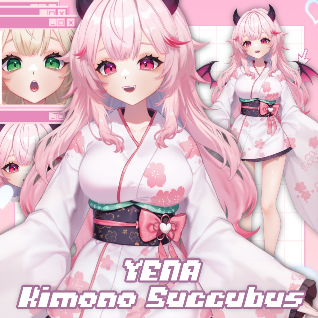 着物姿のサキュバスVTuber「イエナ」– フルボディ・カスタマイズ可能モデル