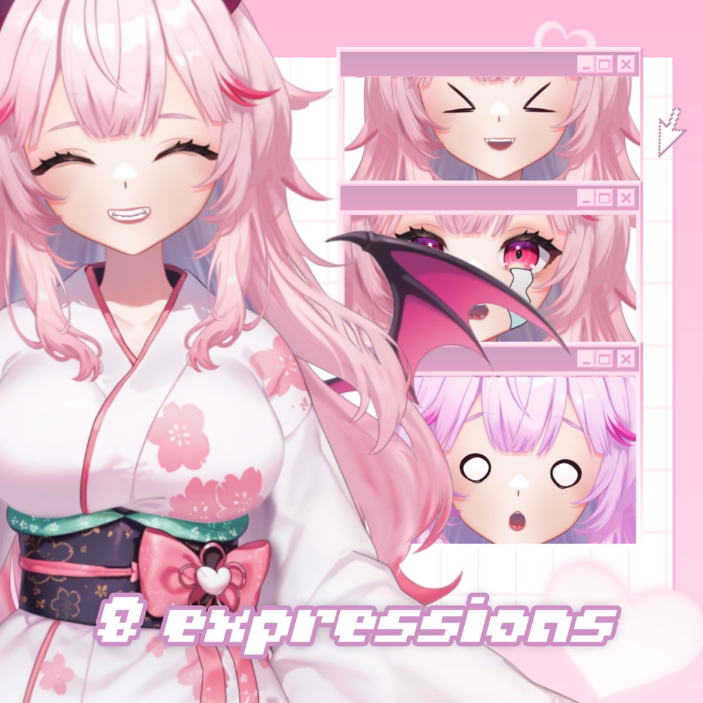 着物姿のサキュバスVTuber「イエナ」– フルボディ・カスタマイズ可能モデル