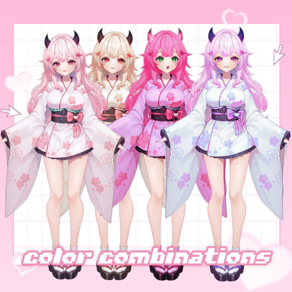 着物姿のサキュバスVTuber「イエナ」– フルボディ・カスタマイズ可能モデル