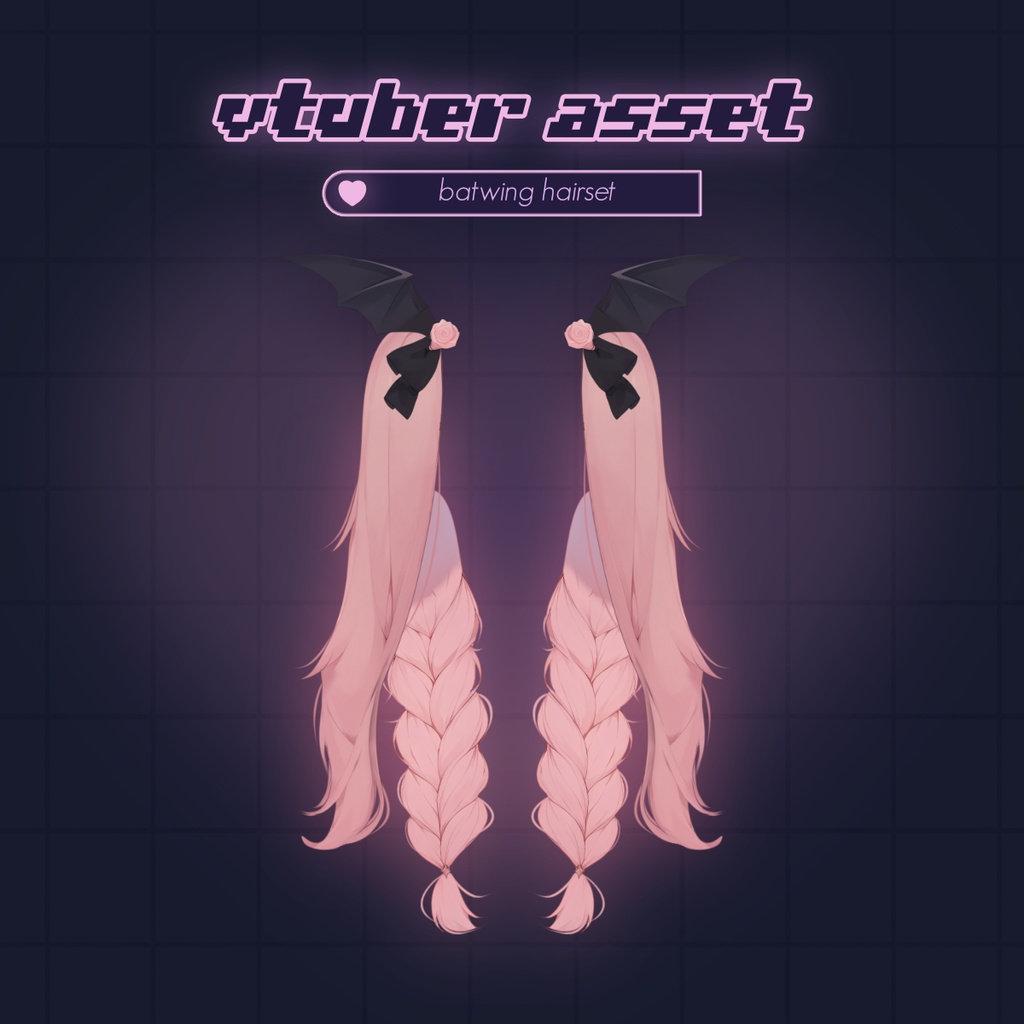 リギング済みパステルゴスバットウィングツインテール（三つ編み付き）– Vtube Studio用Vtuberヘアアセット