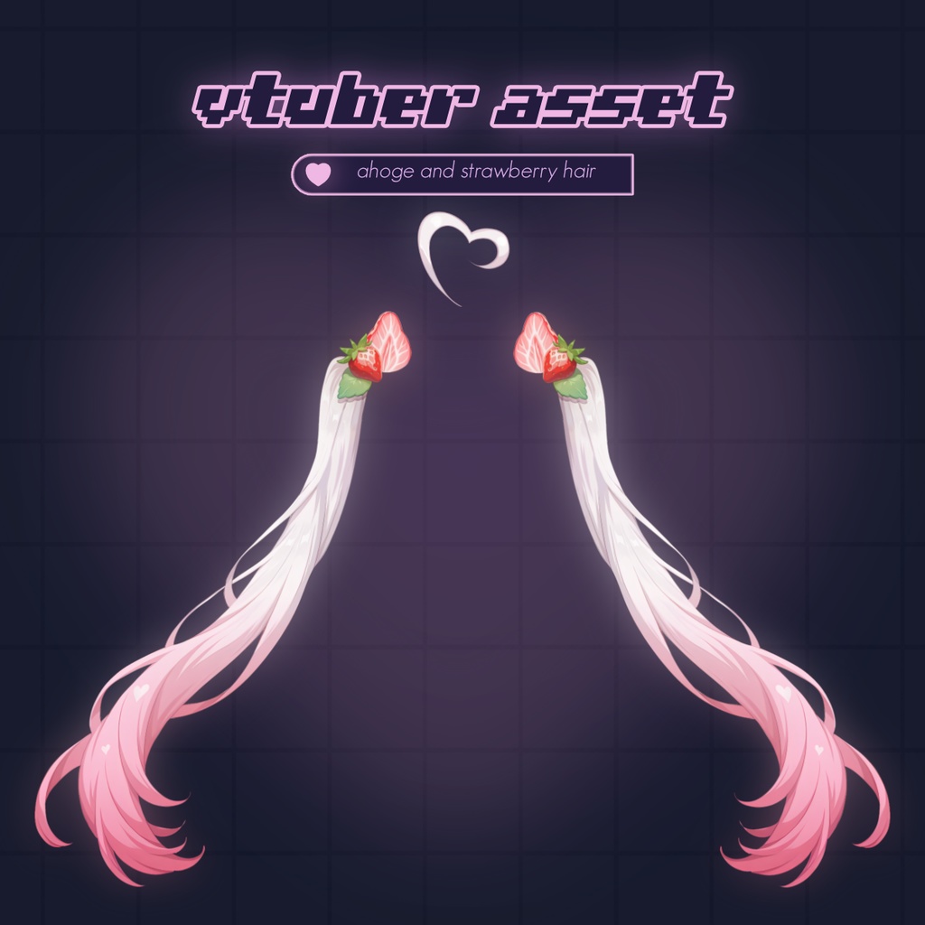 いちごモチーフのリギング済みツインテール＆ハートあほげ – Vtube Studio用Vtuberヘアアセット