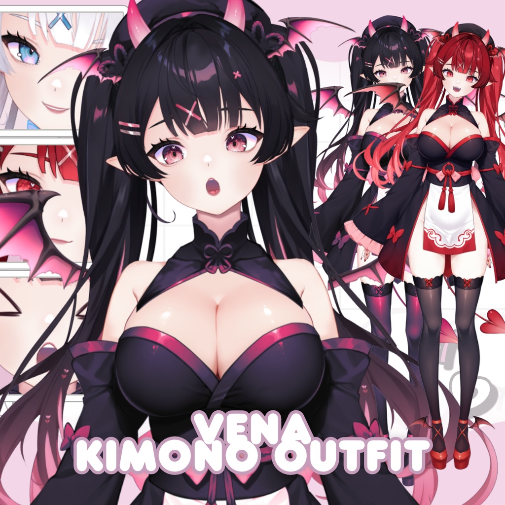 ヴェナ 着物ver サキュバスVtuberモデル – リギング済み全身モデル – Vtube Studio用カスタマイズ可能な衣装付き
