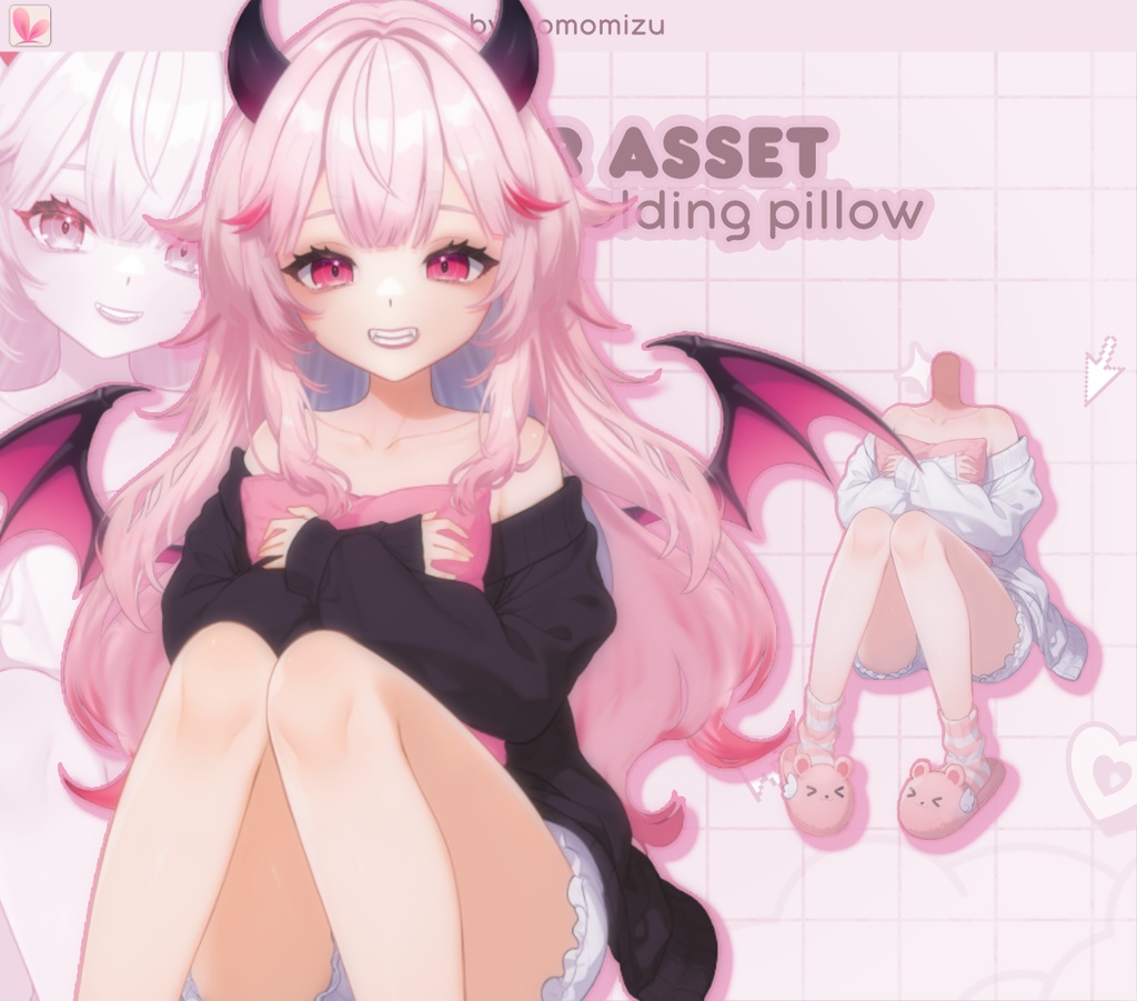 リグ付き抱き枕アセット – VTube Studio用VTuberモデル|調整スライダー・5色スキントーン付き|momomizuvt