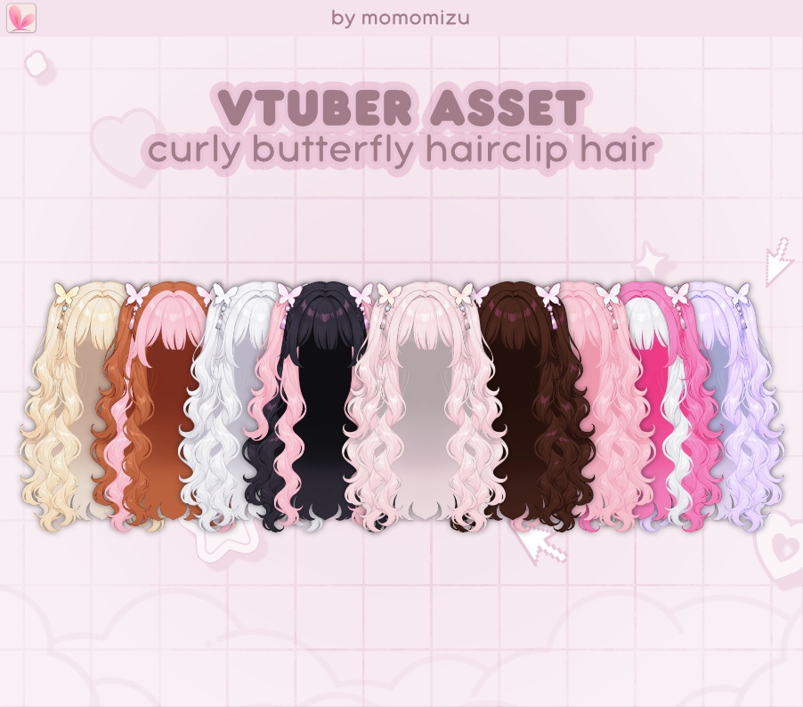 ウェービー地雷系バタフライディテール リグ済みヘアセット for VTube Studio – 10スタイルバリエーション! | 物理演算リグ済み + 長さ調整可能 | momomizuvt