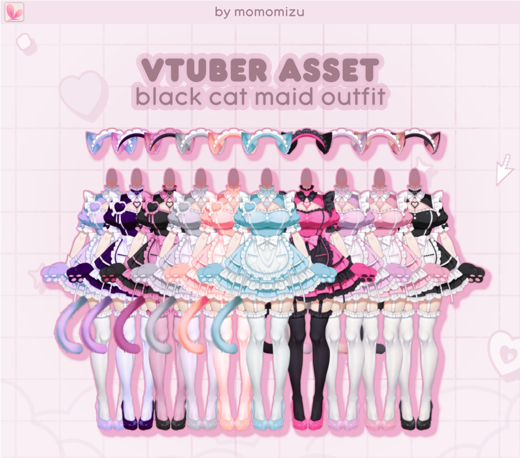 ブラックキャットメイドVtuber衣装 – リグ済みカスタマイズ可能ボディアセット