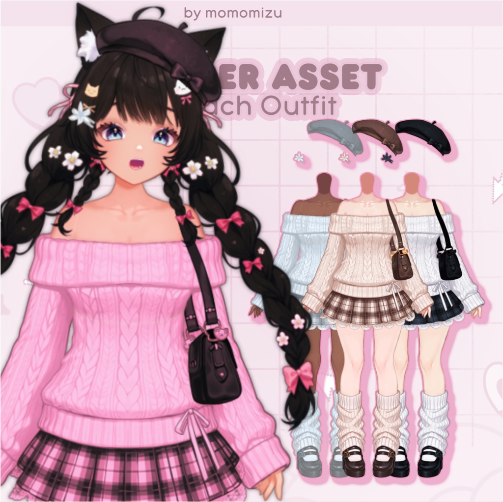 リグ済みオータム衣装＆ハット – VTuberアセット、カスタマイズ可能な肌色