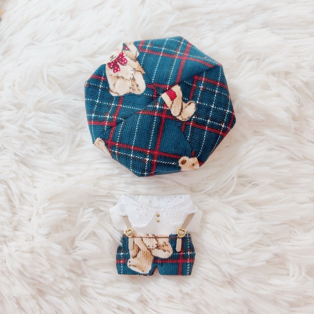 ꒰くま柄 ꒱ コーデュロイベレー帽&セットアップ -ちびぐるみサイズ-