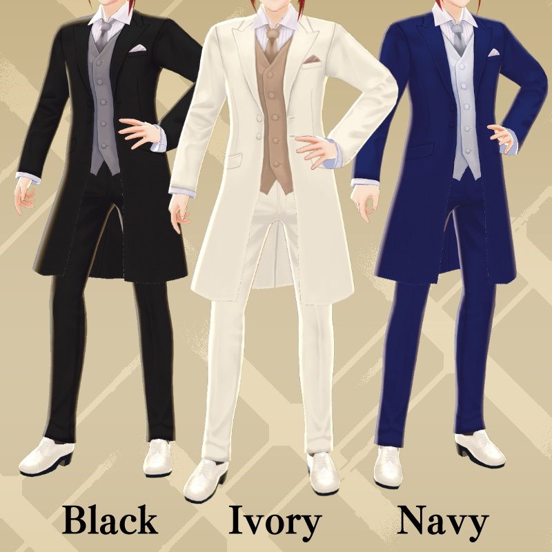 ショートフロックコート3色 Short frock coat【 #VRoid カスタムアイテム】