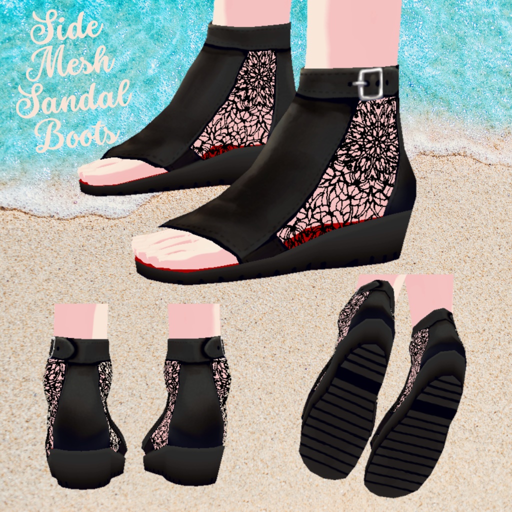 サイドメッシュサンダルブーツ【 #VRoid カスタムアイテム】