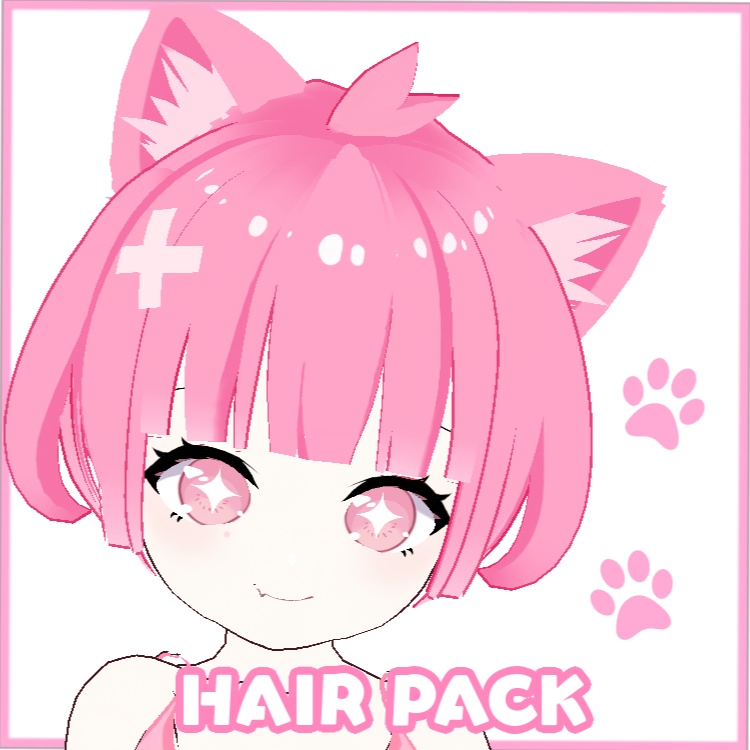 VROID ] FREE pink HAIR PRESET for VroidStudio + CAT EARS texture / hair  accessory ! ピンクの髪のプリセット + 猫耳 [ HAIR PACK ]