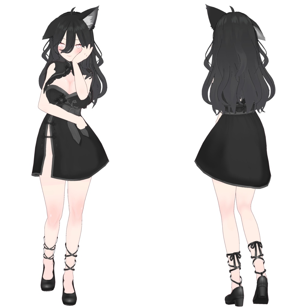VROID + VRM FILE 3D model "Neiru" FREE to edit OC Vtuber CATGIRL  黒猫【オリジナル3Dモデル】猫娘 Vroid ファイル