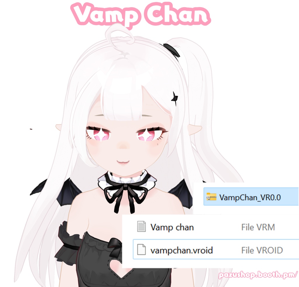 VROID + VRM FILE 3D model "Vamp Chan" Vampire Demon girl  FREE to edit OC Vtuber 吸血鬼 悪魔 Vroid ファイル 【オリジナル3Dモデル】