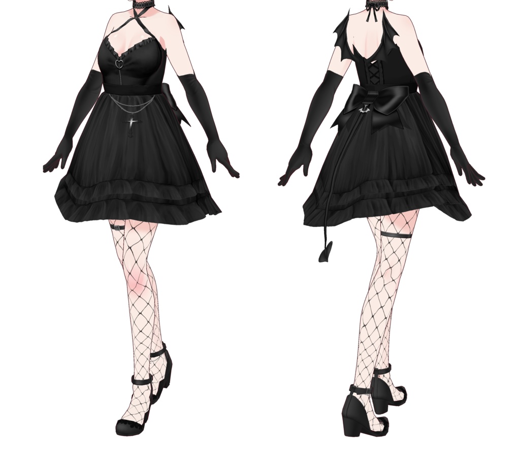 【VRoid正式版 Dress Gothic Demon INCLUDES demon wings, demon tail, shoewear, armwear CUSTOM ITEM for VroidStudio ゴスロリータドレス 悪魔の羽、悪魔の尻尾、靴、武器