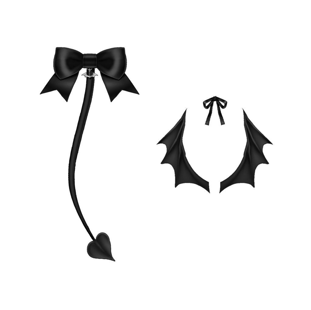 【FREE 無料 】Demon Bat Wings & Demon Tail + Ribbon Set Custom Item for VroidStudio 悪魔の翼、悪魔の尻尾、リボン VRoid正式版