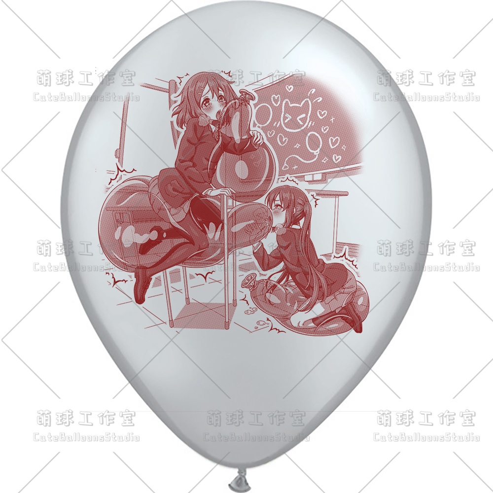 【現物】教室の椅子で風船遊びをする女の子(ブラウンインキ)(C1-05)