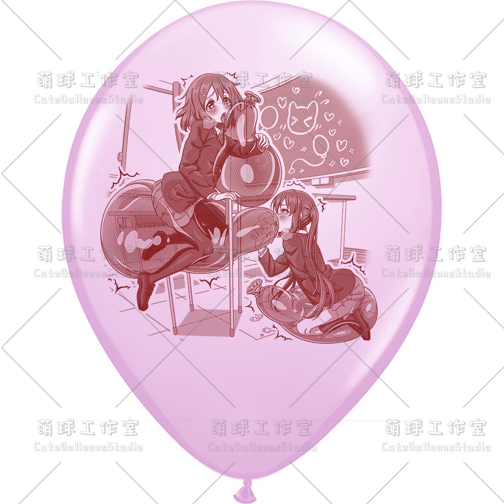 【現物】教室の椅子で風船遊びをする女の子(ブラウンインキ)(C1-05)