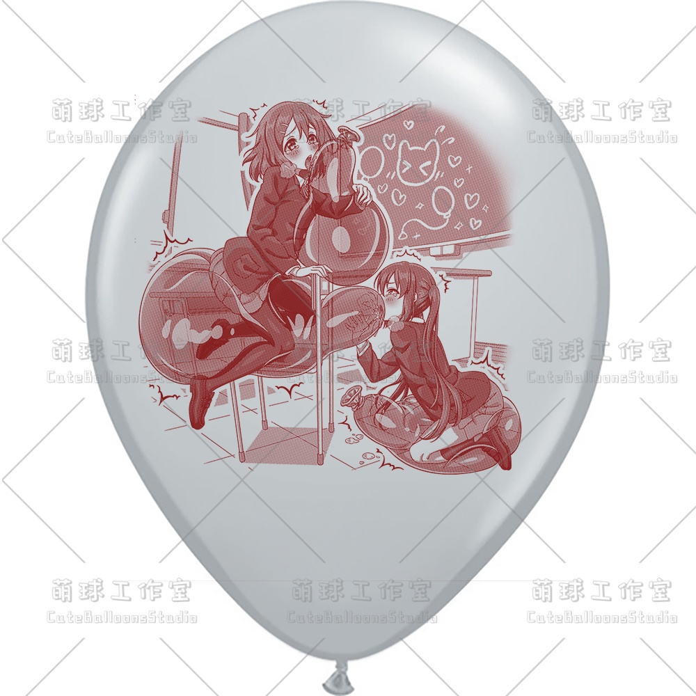 【現物】教室の椅子で風船遊びをする女の子(ブラウンインキ)(C1-05)