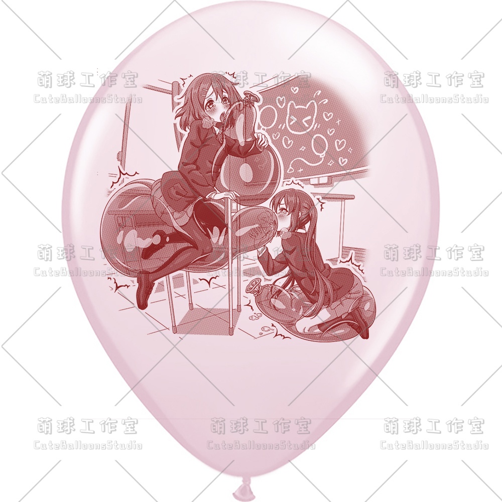 【現物】教室の椅子で風船遊びをする女の子(ブラウンインキ)(C1-05)