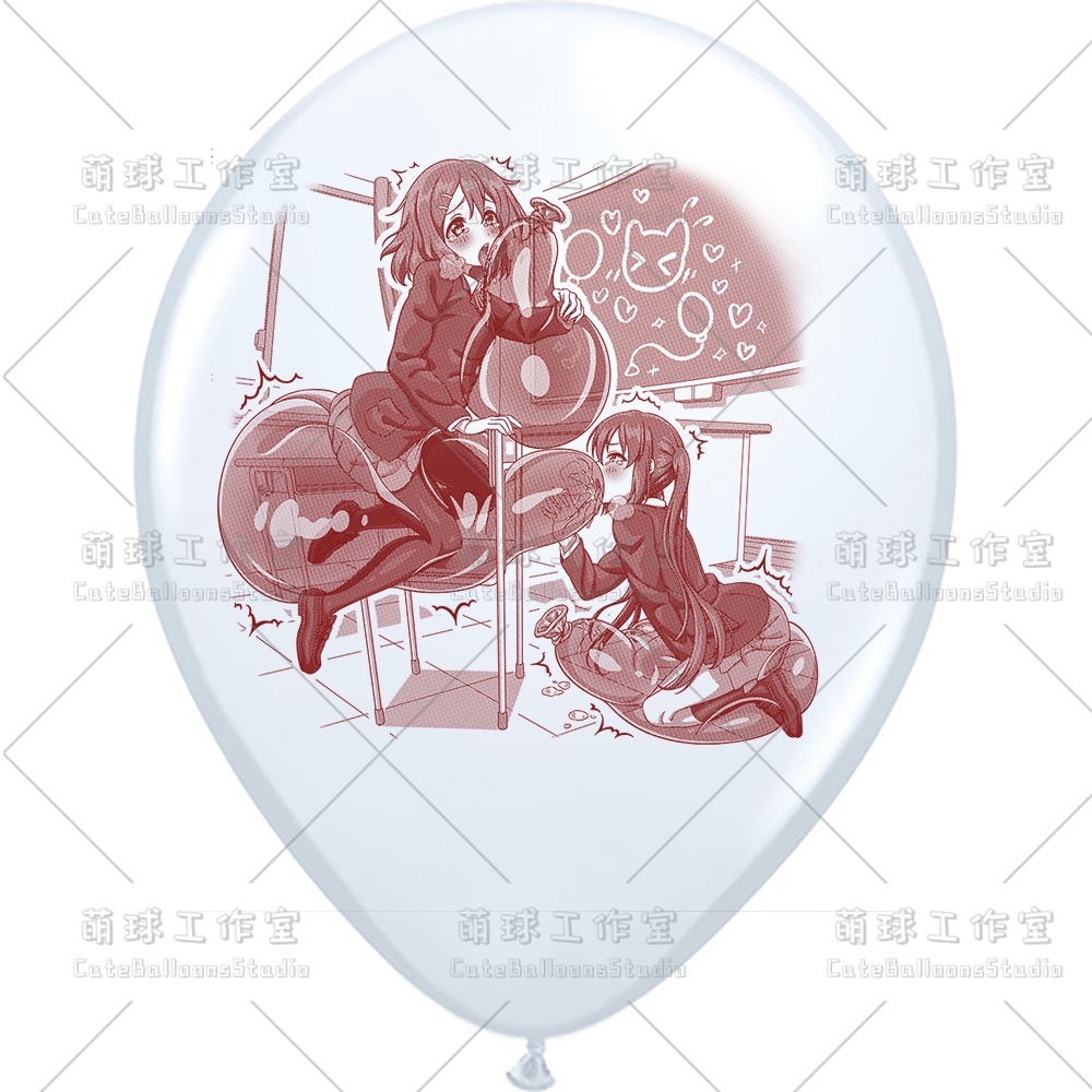 【現物】教室の椅子で風船遊びをする女の子(ブラウンインキ)(C1-05)