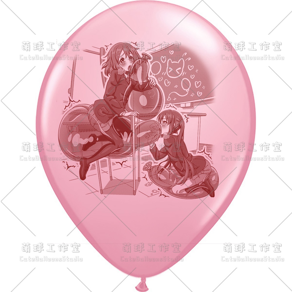 【現物】教室の椅子で風船遊びをする女の子(ブラウンインキ)(C1-05)