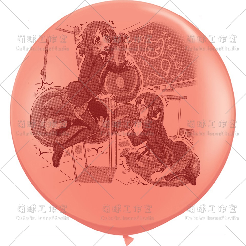 【現物】教室の椅子で風船遊びをする女の子(ブラウンインキ)(C1-05)