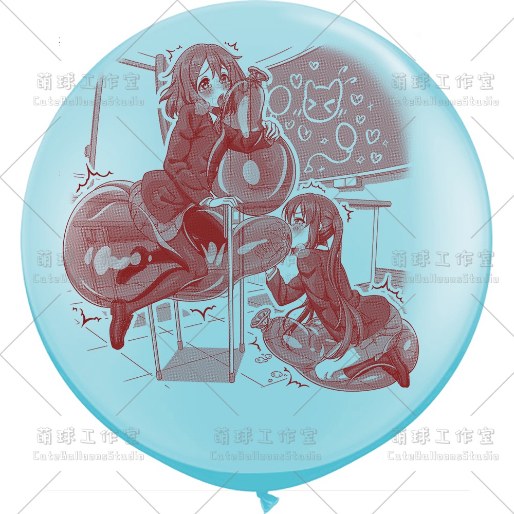 【現物】教室の椅子で風船遊びをする女の子(ブラウンインキ)(C1-05)