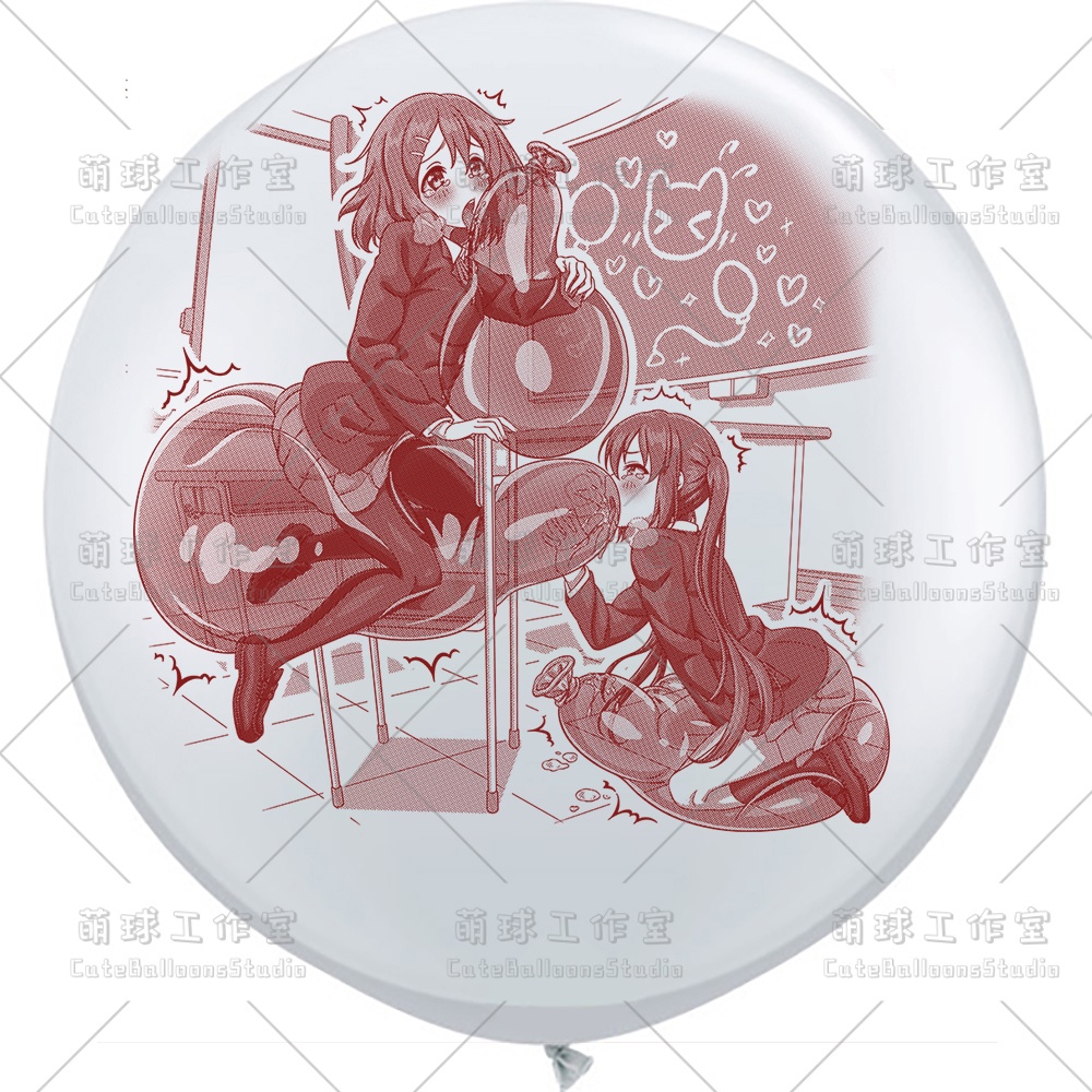 【現物】教室の椅子で風船遊びをする女の子(ブラウンインキ)(C1-05)