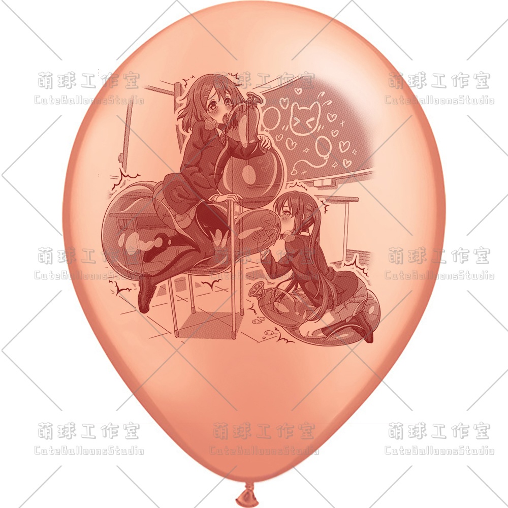 【現物】教室の椅子で風船遊びをする女の子(ブラウンインキ)(C1-05)