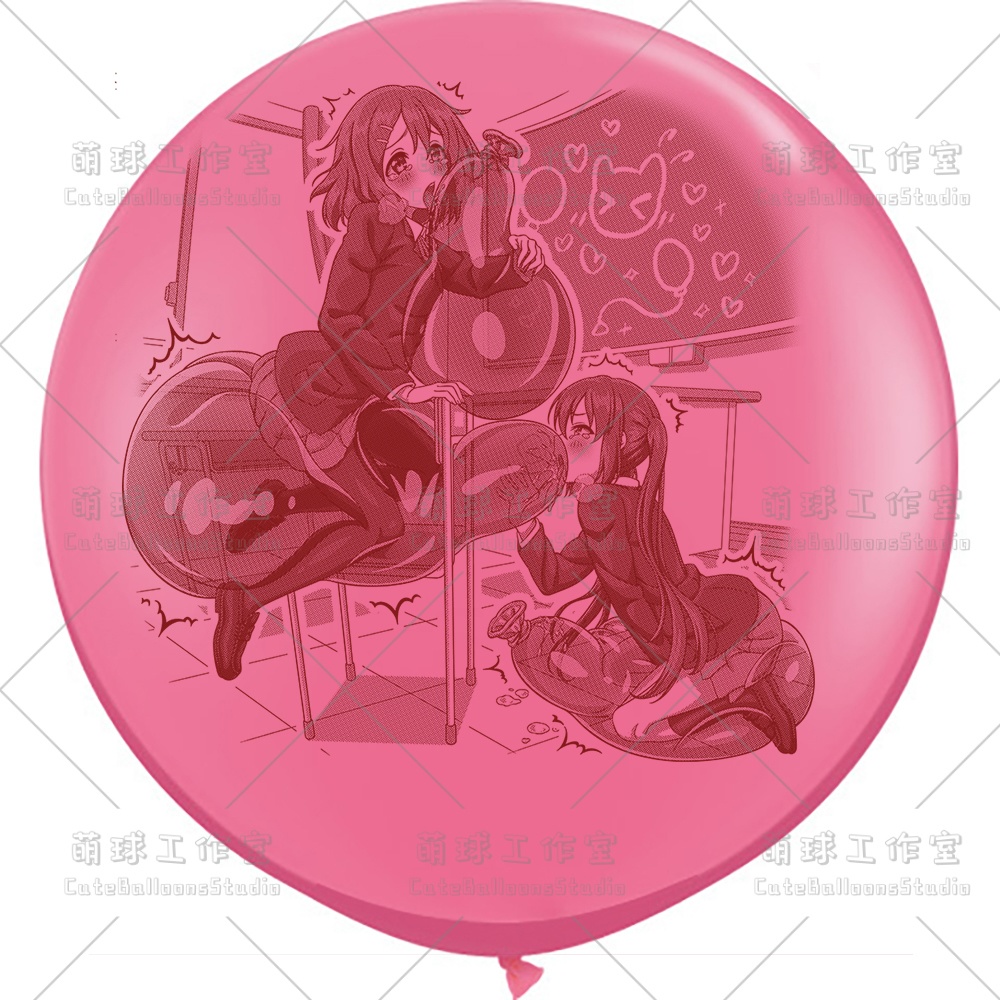 【現物】教室の椅子で風船遊びをする女の子(ブラウンインキ)(C1-05)