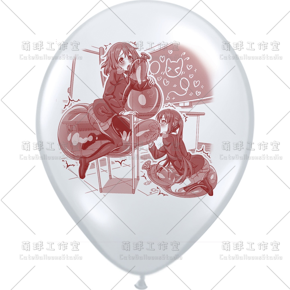 【現物】教室の椅子で風船遊びをする女の子(ブラウンインキ)(C1-05)