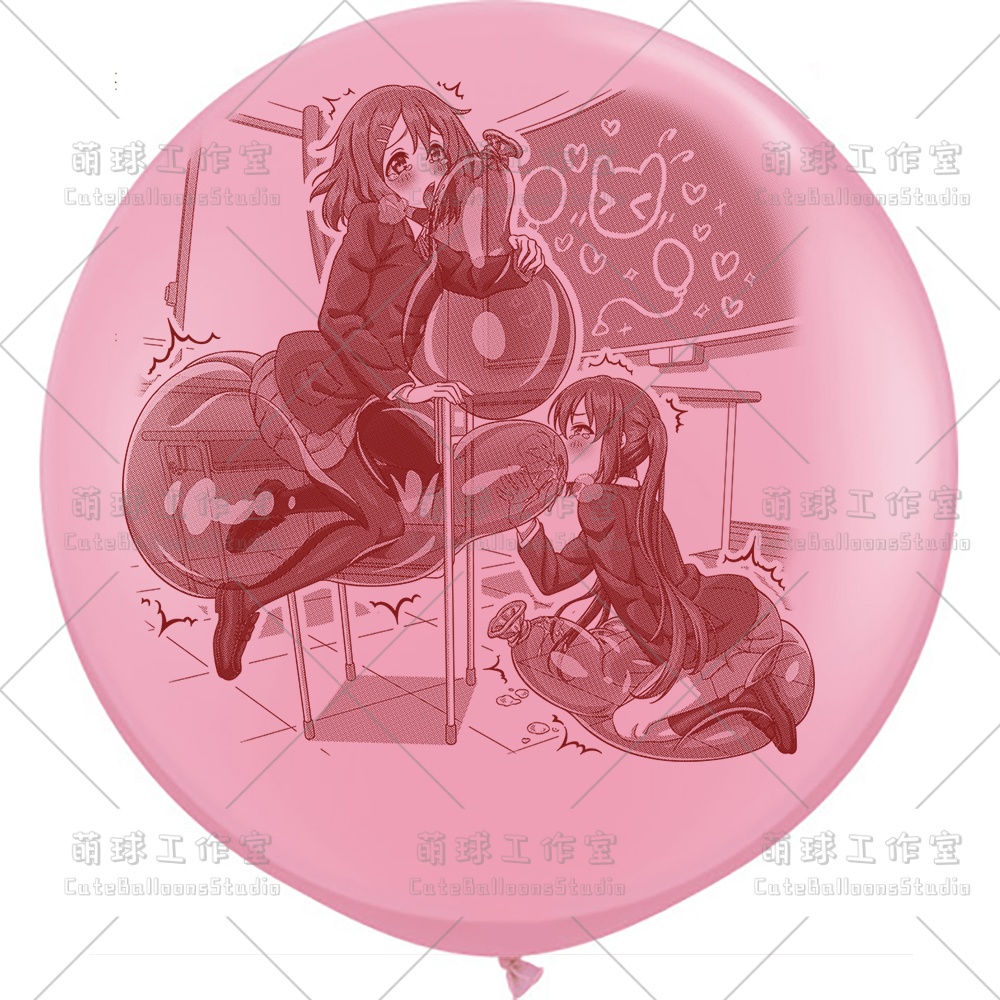 【現物】教室の椅子で風船遊びをする女の子(ブラウンインキ)(C1-05)