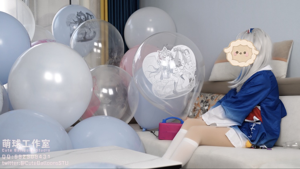 小さなサメが風船で部屋一杯になるまで膨らませる(O18 * 80)