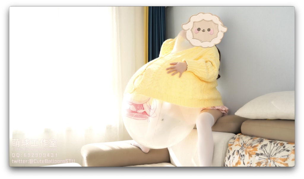 悠香の服の中に風船を入れ、R24Sを口で吹いて、限界まで破裂するまで