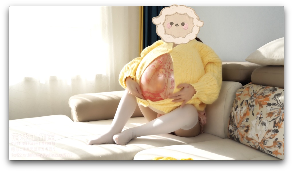 悠香の服の中に風船を入れ、R24Sを口で吹いて、限界まで破裂するまで