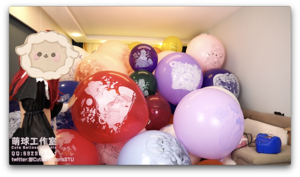 110個のアニメのプリント風船を刺しました