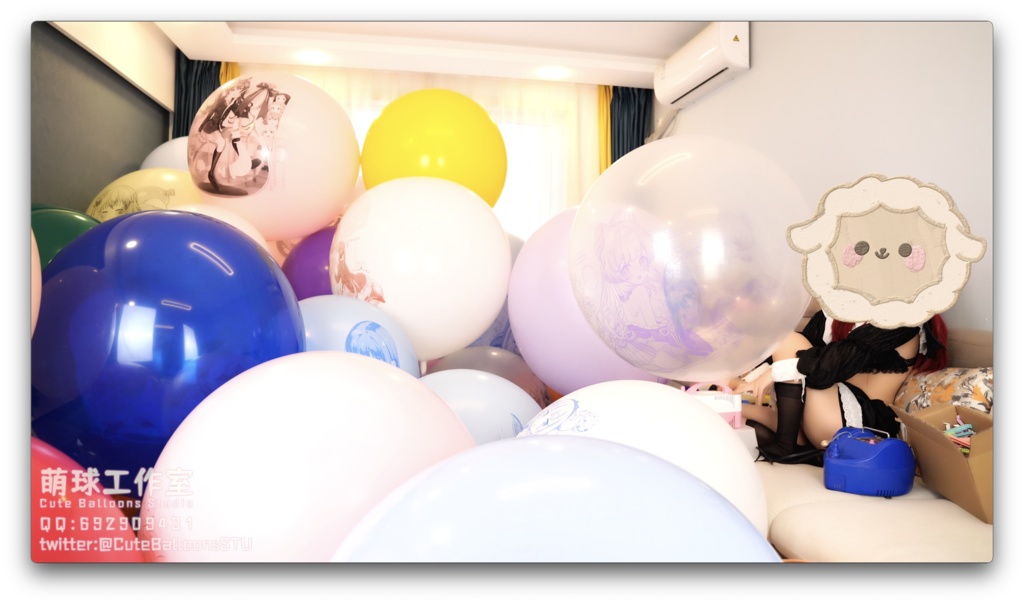 110個のアニメのプリント風船を刺しました