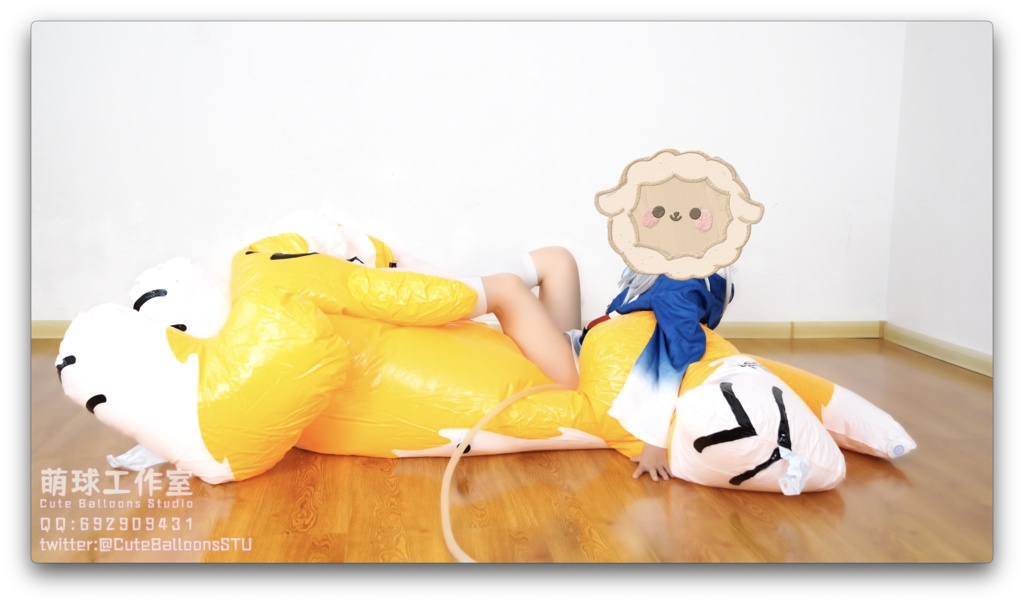 サメが空気入りおもちゃの犬を破った